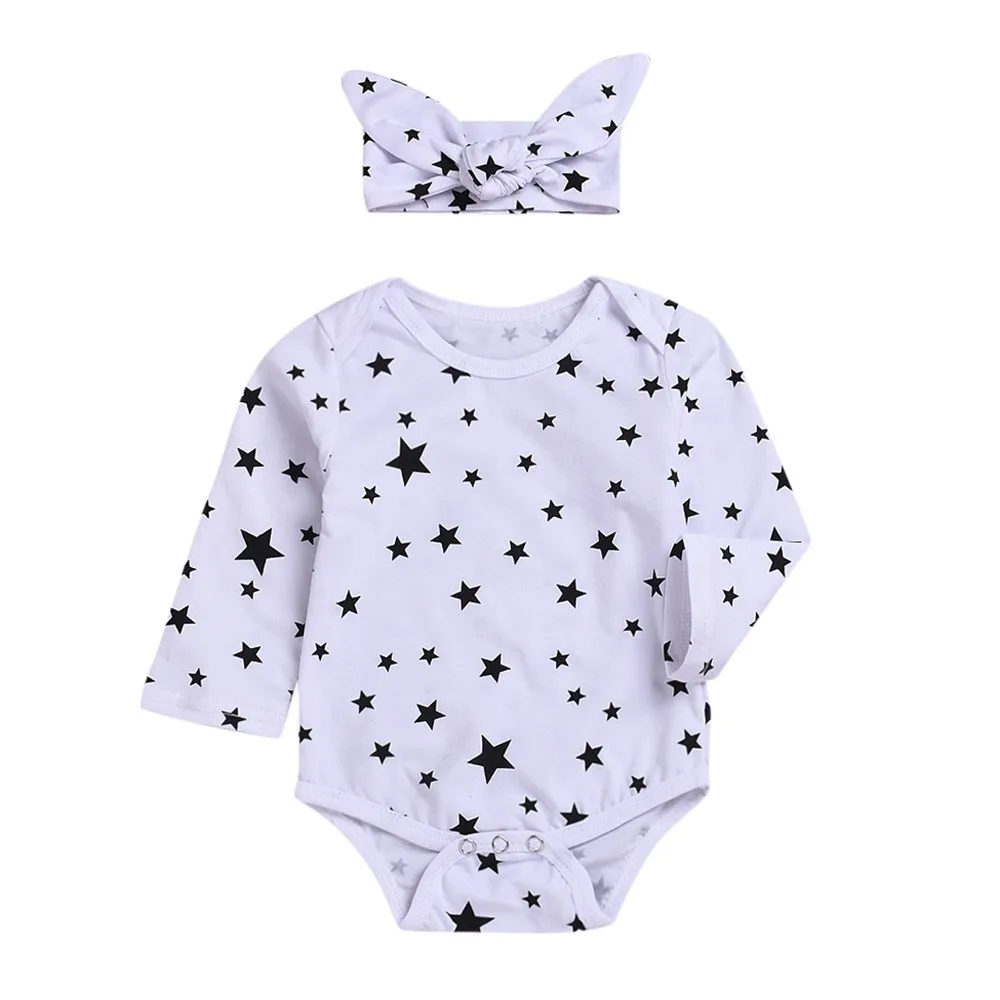 

Newborn Baby Boys Girls Star Print Long Sleeve Romper Jumpsuit+Headband Set Outfits Clothes Autumn Spring Babys Rompers