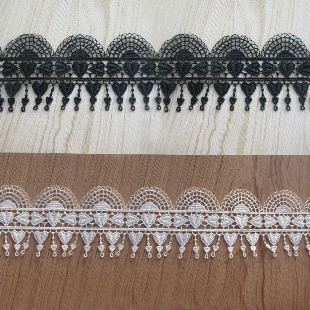 

2Meter 2" White Black Lace Trim Scallop Ribbon Heart Tassel Fringe Embroidered Fabric Sewing Crochet Border Handicraft Accessory