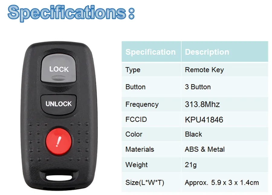 BHKEY 3 кнопки дистанционного ключа автомобиля для Mazda KPU41846 41846 313,8 МГц для Mazda 3 2004-2008 для Mazda 6 2003-2005 Автомобильный Дистанционный ключ