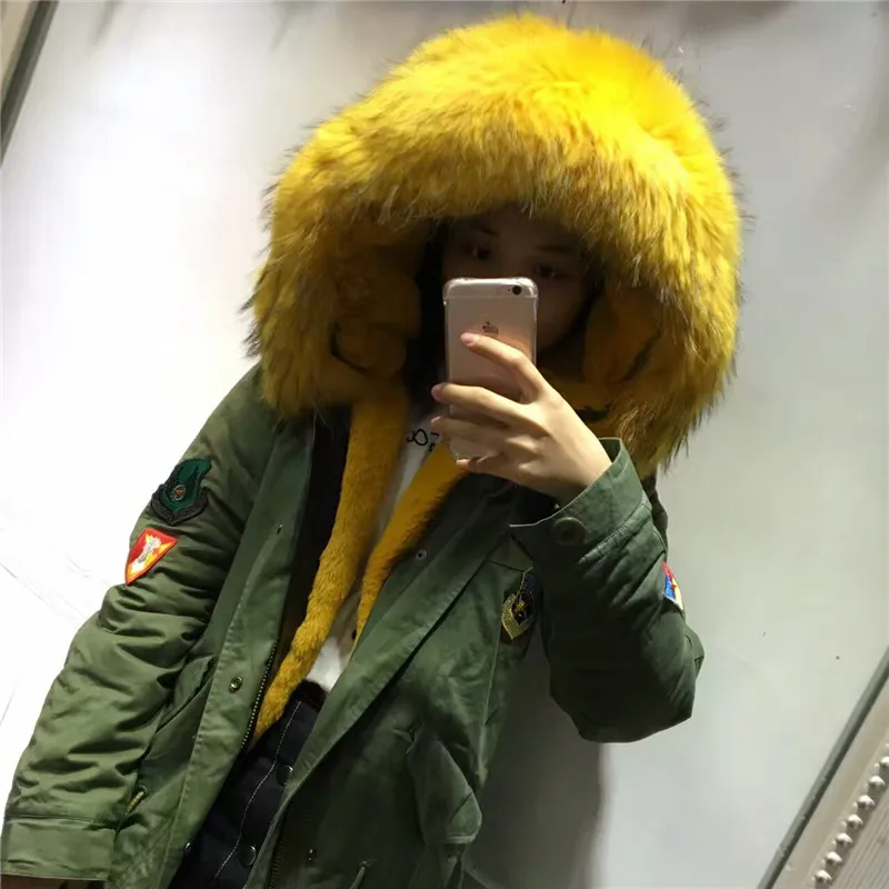 Comfortable Patch designs army green winter jacket yellow fur lining coats  women outwear|yellow fur|fur woman coatcoat lining - AliExpress