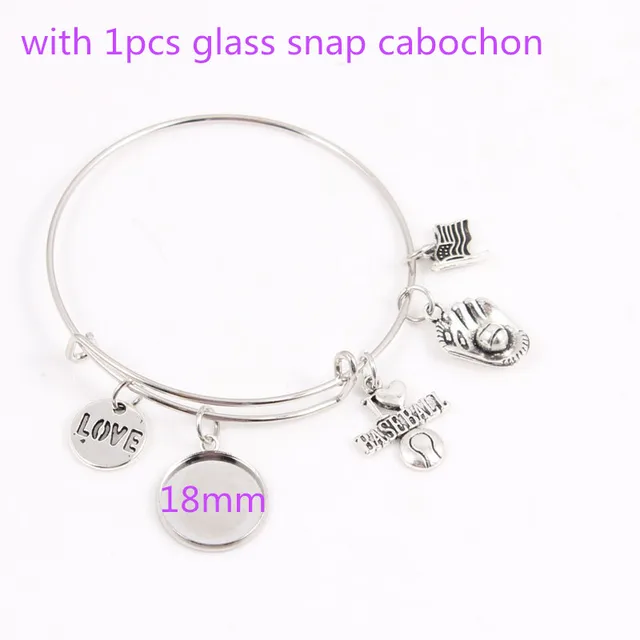 I Love Sports Charms Bracelet Adjule Expandable Wire Bangle I Love Sports Charms Bracelet Adjule Expandable Wire Bangle Fit Baseball Team Logo Snap Cabochon