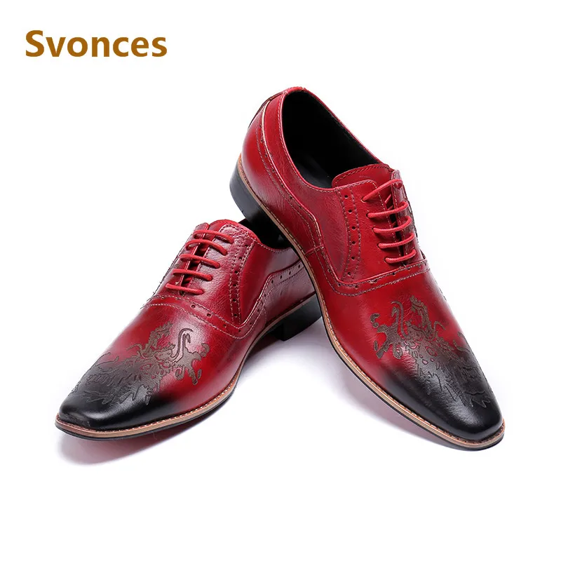 Genuine Leather Mens Shoes Red Fashion Pattern Flat Bottom Casual Laofers Dressing Brand Lace-up Man Zapatillas Plus Size | Обувь