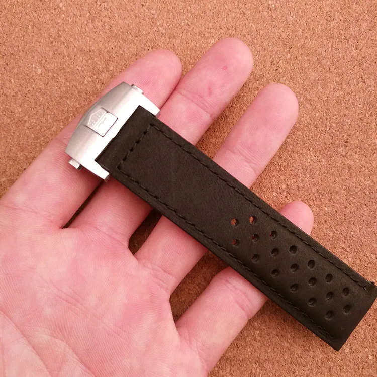 New Promotion Brand Soft Genuine leather watchband Black no grain starps folding buckle 22mm watch accessories