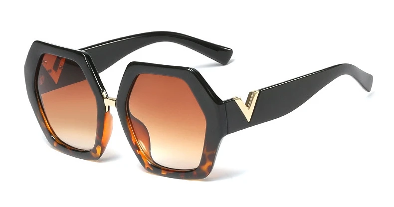 Ретро большая оправа полигон солнцезащитные очки для мужчин и женщин Модные Оттенки UV400 Винтажные Очки 45808 - Цвет линз: C9 leopard tea