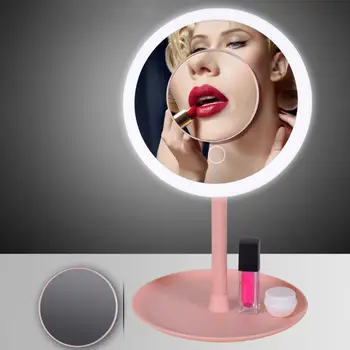 

Desktop Rechargeable Touch Button LED Lighted Dormitory Vanity Makeup Mirror Assembled 90 Degree Rotation Tabletop Cosmetic