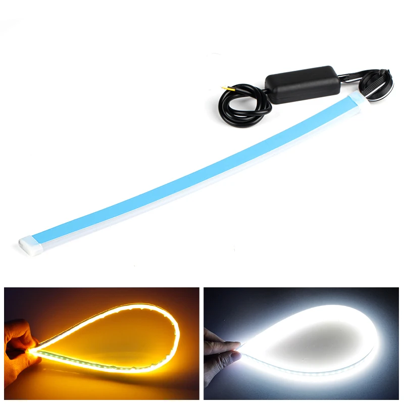 

OKEEN 1 Piece DRL LED Flexible Tube Strip daytime running light with turn signal Sequential yellow For Headlight Assembly