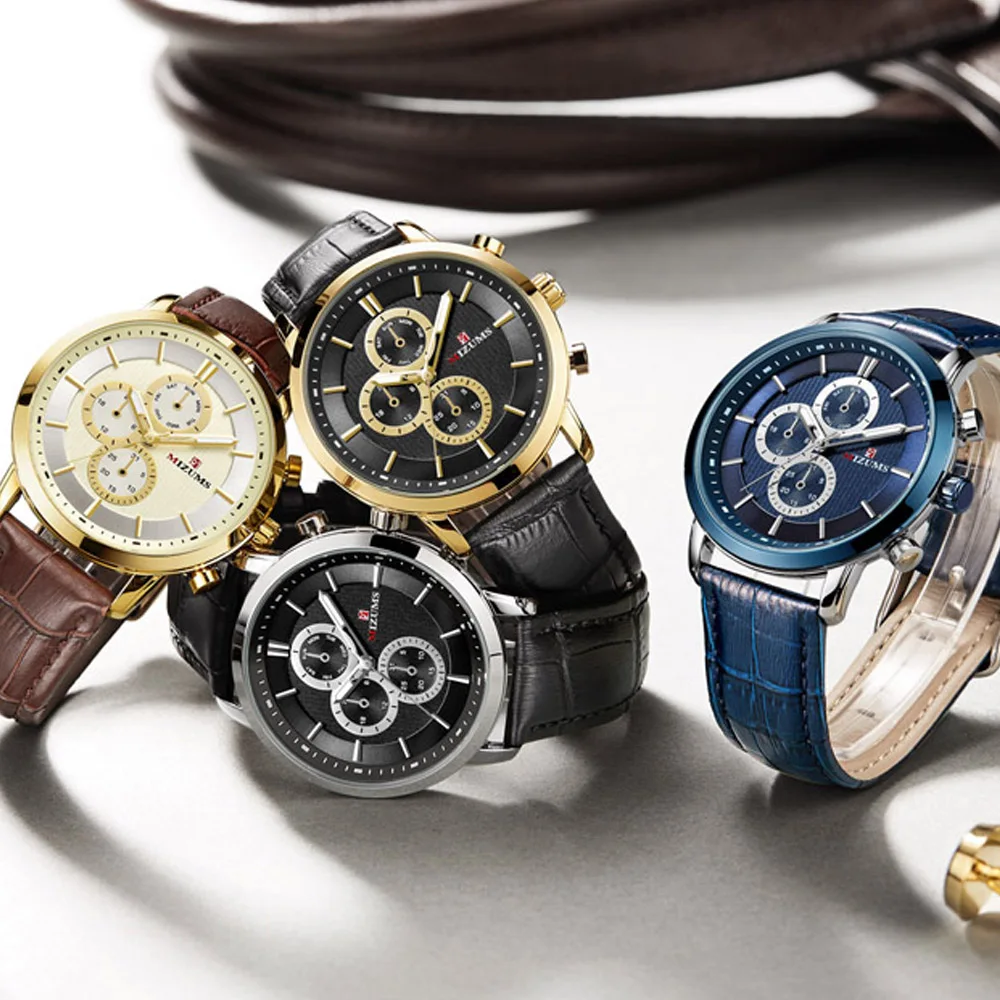 2019 mizums Gold Quartz Watch Top Brand Luxury Men Watches Fashion Man Wristwatches vogue leather strap Relogio Masculino Saatler drop shipping wholesale (19)