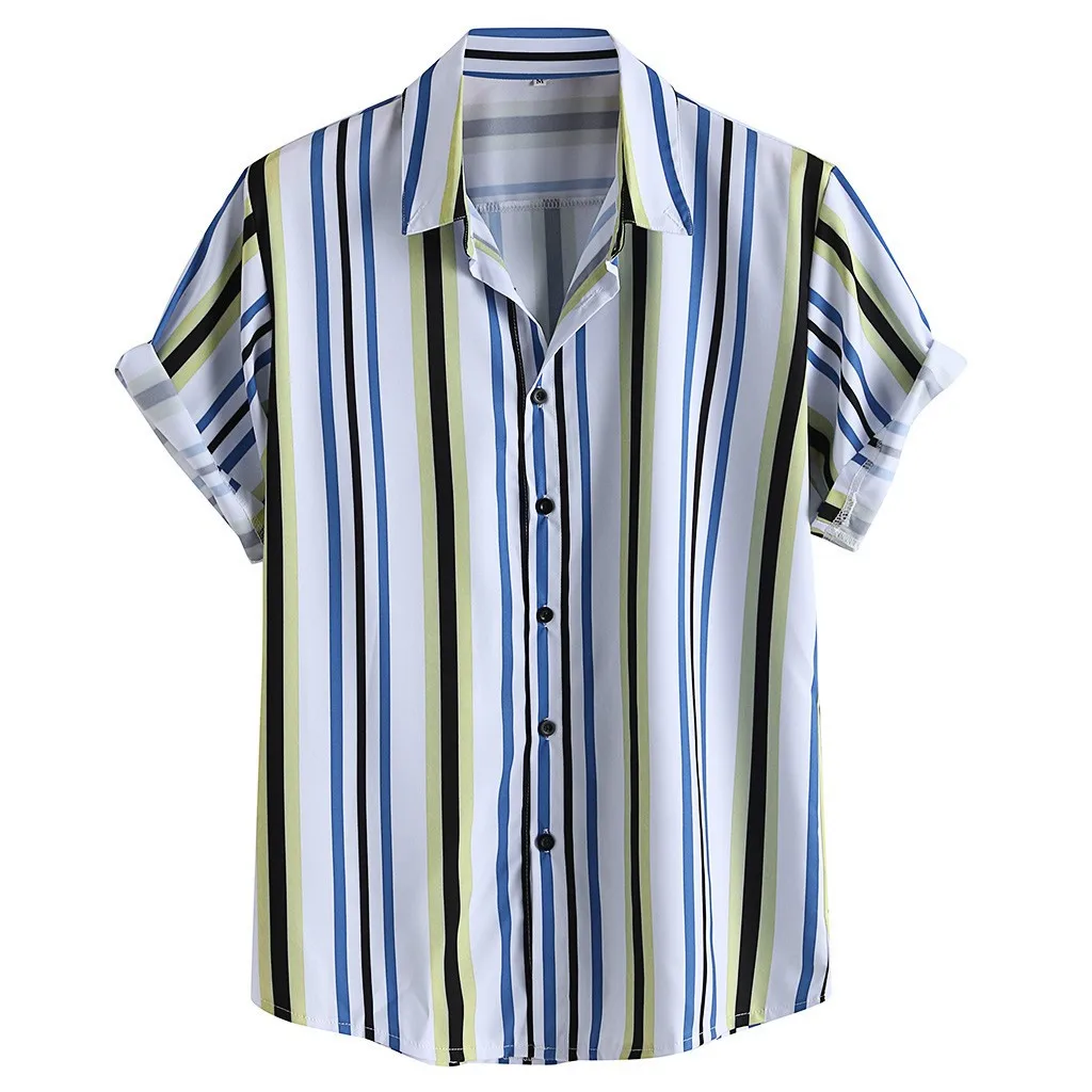 Womail حار الصيف أزياء قمصان رجالي تنفس مخطط رفض طوق قصيرة الأكمام فضفاضة عارضة قمصان 2019 جديد وصول