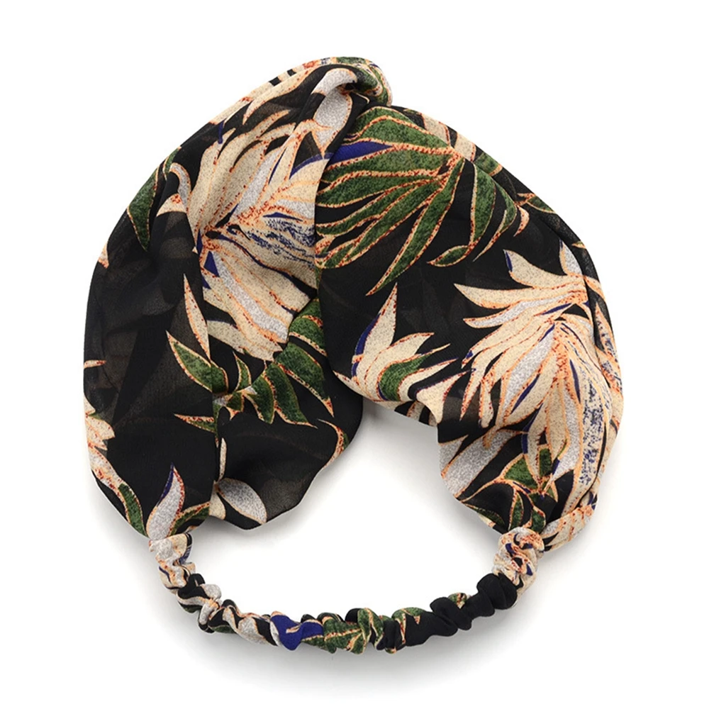 

Women Vintage Headband Bohemian Flamingo Printed Makeup Tools Sea Beach anana Leaf Hairband Cross Knot Elastic Hair Accessories