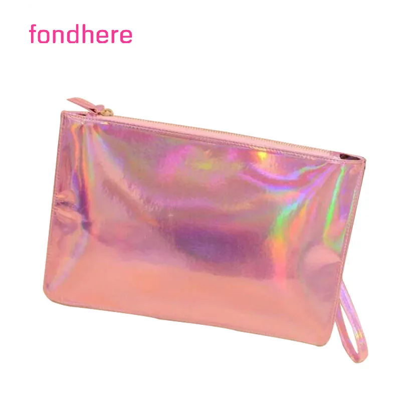 

fondhere Female Long Leather Wallet Women PU envelope clutch bag coin purse Laser Silver Color Holographic Bag Money Phone Bags