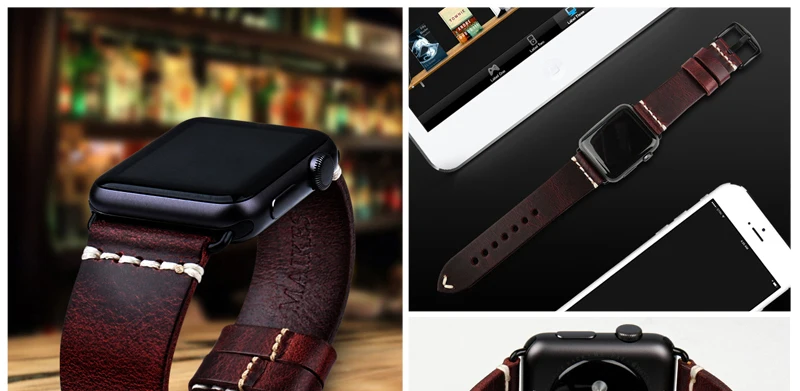 MAIKES ремешок из натуральной кожи для Apple Watch ремешок 44 мм 40 мм 42 мм 38 мм серия 4 3 2 черный браслет iWatch ремешок для часов Ремешок для часов