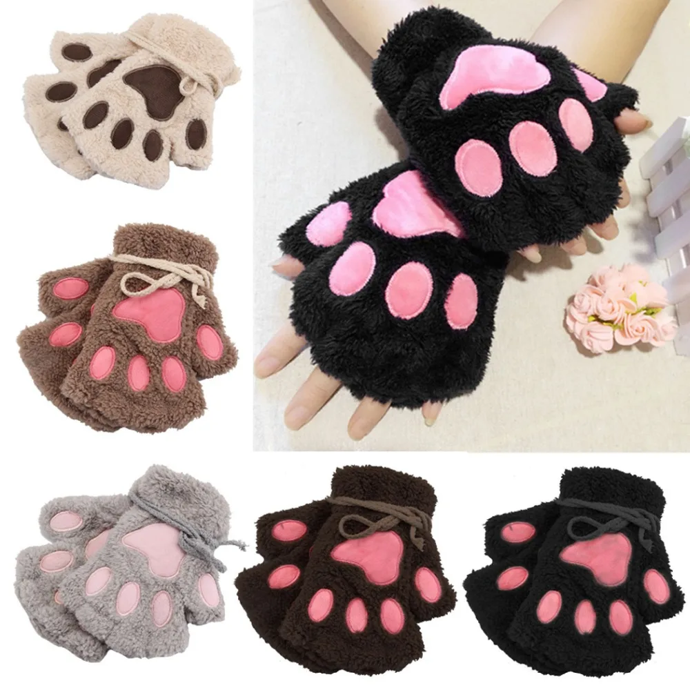

Kawaii Gloves Winter Cute Cartoon Cat Thick Fluffy Bear'S Mittens Fashion Hot Sale Autumn And Winter New High Quality