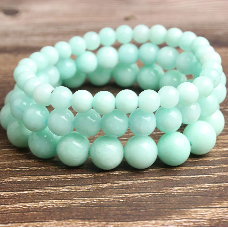 

LanLi 6/8/10mm Fashion natural Jewelry green Amazon beads bracelet be fit for men and women Accessories and amulets