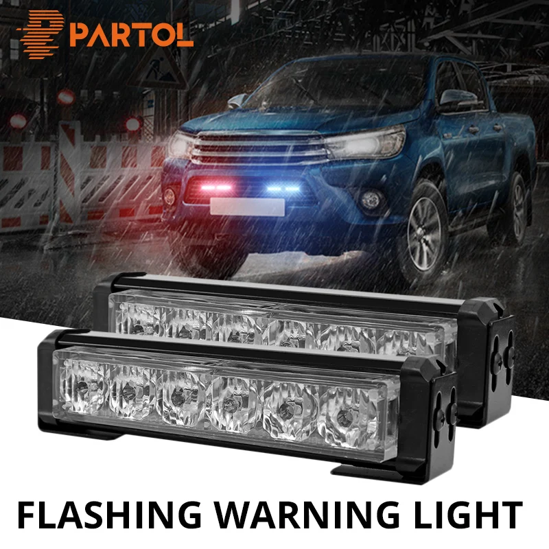 

Partol 2Pcs 6 LED Car Vehicle Police Strobe Flash Warning Light Truck Front Grille Emergency Light LED Bar RED Blue White Yellow