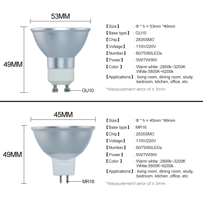 Светодиодная лампа AmmToo 220 В 5 Вт 7 9 GU10 MR16 110 В|led lamp gu10|led gu5.3gu 10 |