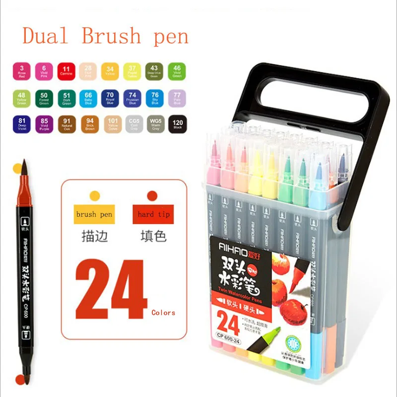 Günstige Kunst Marker Stift Bunte Pinsel Stifte 12 18 24 36 Farben Box Doppel Köpfe Stationäre Für copic Schule Kunst Liefert