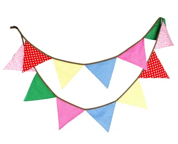 

3.3 M 12pcs Candy Color Party Bunting Banner Cotton Cloth Hanging Baby Shower Birthday Triangle Flags Holiday Pennant Decoration