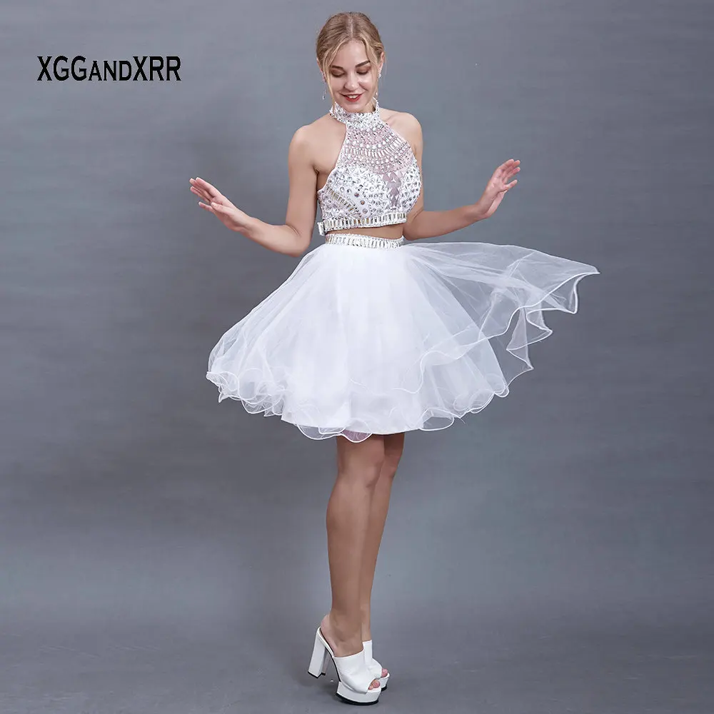 Белое ТРАПЕЦИЕВИДНОЕ ПЛАТЬЕ из двух частей платье для выпускного вечера 2020