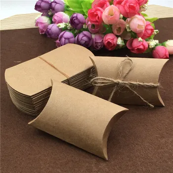 

50Pcs/Lot Creative Handmade Chocolate Boxes Kraft Paper Pillow Box Birthday Wedding Cookies Cardboard Paper Boxes With Strings