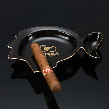 

High-end Collection Gadgets Retro Style Horse Pattern Glossy Ceramic Cigar Ashtray Holder one Cigars Rest