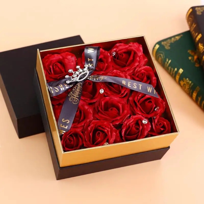 Вечные цветы романтический цветок бессмертная Роза маленький букет Подарочная коробка подарок любимым на день рождения Прямая 21x21x13 см