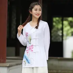 Новое поступление летнее китайское Стиль хлопок белье Для женщин Тан костюм блузка традиционные элегантный тонкий рубашка M, L, XL, XXL, XXXL T53