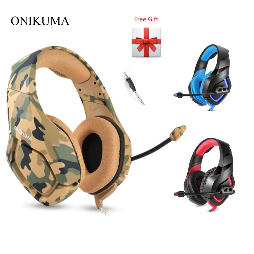 Продажа ONIKUMA K1 камуфляжные игровые гарнитуры PS4 проводные наушники с глубоким басом шлем с микрофоном для нового Xbox One ноутбука PC Gamer