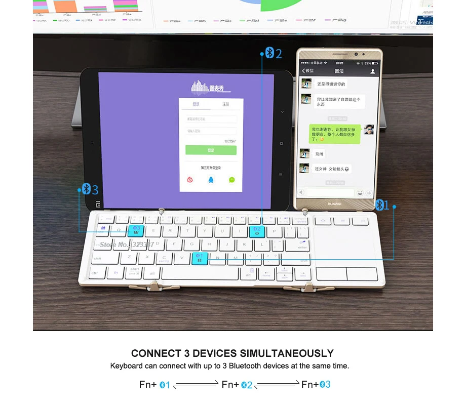 B. O. W трехскладная Универсальная беспроводная клавиатура с тачпадом, ультра тонкая Bluetooth клавиатура+ алюминиевый сплав+ сумка для переноски