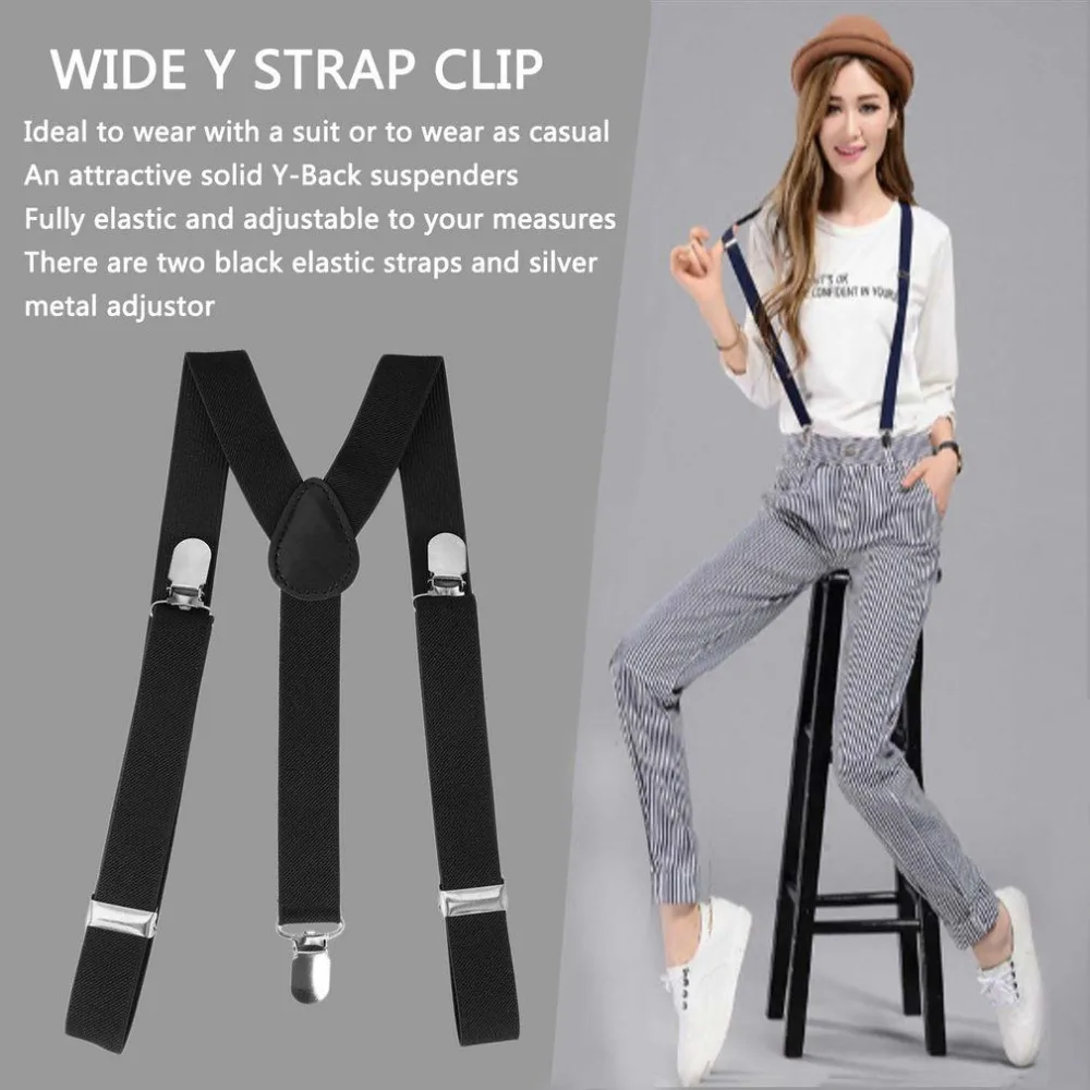 Fashion Unisex Elastic Y-Shape Braces Mens Womens Adjustable Clip-on Suspenders