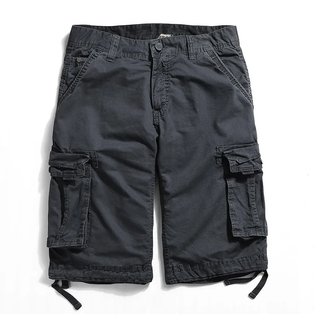 Для мужчин новые летние грузовые шорты Для мужчин модные брендовые Короткие штаны камуфляж военная накладные карманы Брендовые мужские шорты Костюмы 29-40 - Цвет: Gray