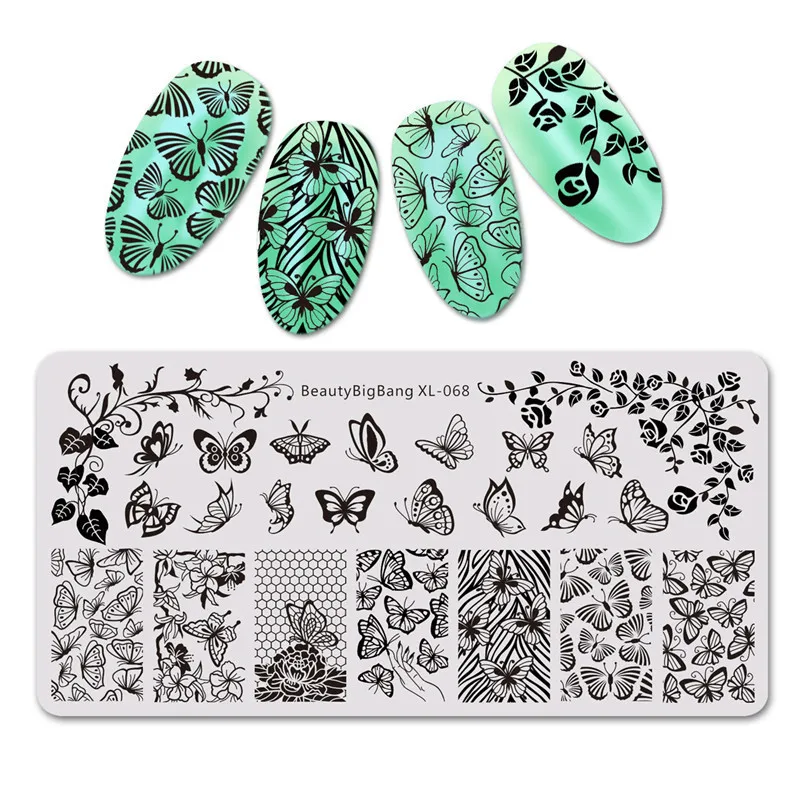 BeautyBigBang штамповки пластины для ногтей цветок бабочка кружева тема ногтей штамп пластины формы девушки листья изображения дизайн ногтей 6*12 см трафареты