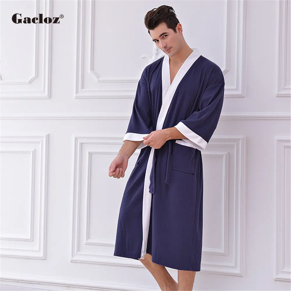 Gacloz мужской роскошный пеньюар длинное кимоно Сауна банный халат Хлопковая пижама из вафельной ткани Ночная рубашка