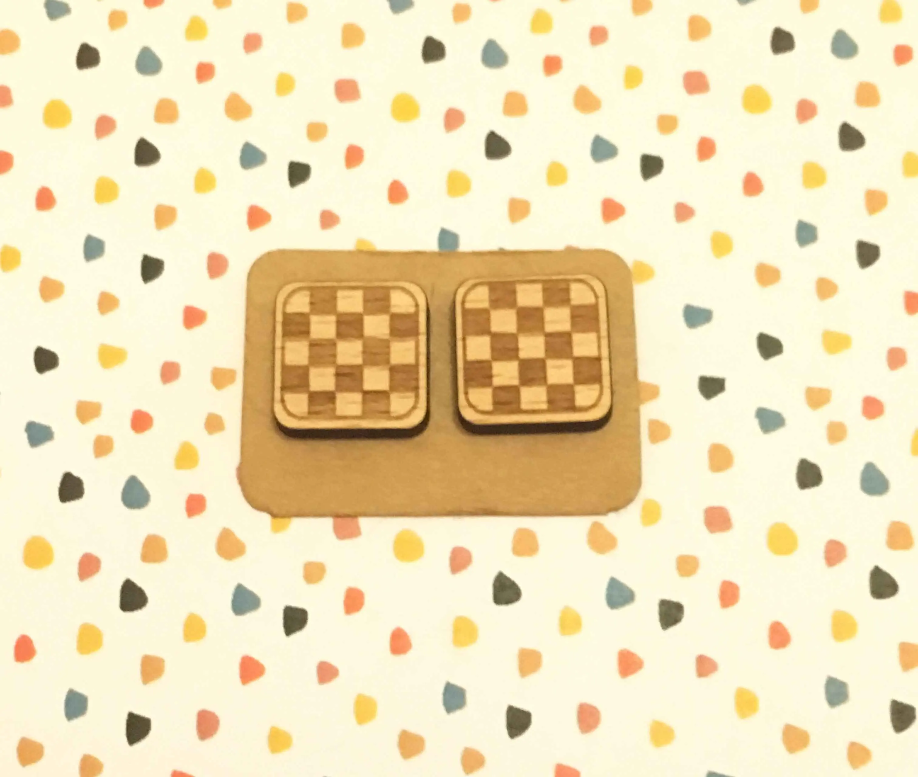 Laser Cut Supplies font b tartan b font earrings Solid Wood Laser Cut plaid stud checker