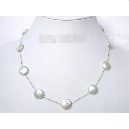 

stellate white coin fastener freshwater pearls necklace ^^^@^Noble style Natural Fine jewe FREE SHIPPING