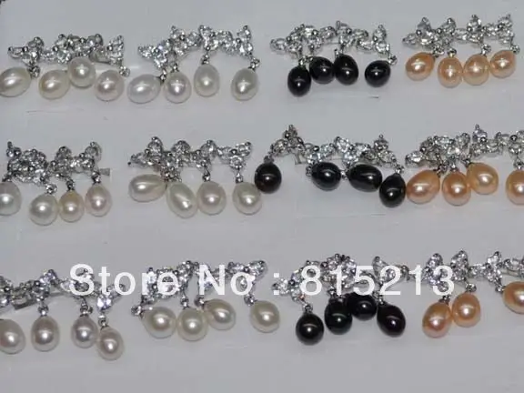 

hot sell new - wb00322 Lots.30pairs 7*8mm freshwater pearls&/zircon&18kgp earrings