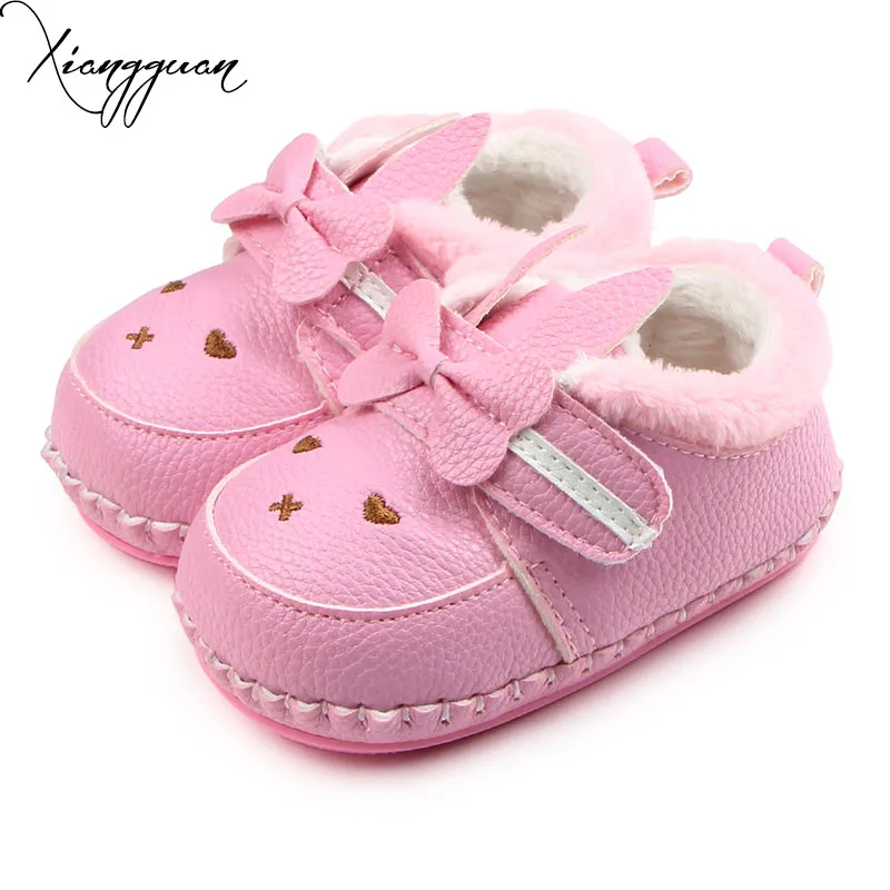 High Quality Cute Rabbit Solid Leather Hard TPR Bottom Infant Toddler