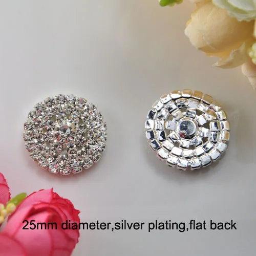 

(S0235) 10pcs/lot,25mm diameter ,rhinestone cluster,silver plating,flat back