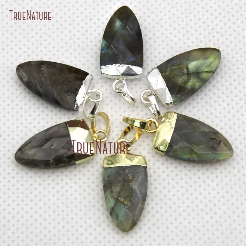 

Natural Labradorite Faceted Dagger Single Bail Gold Silver Finish Tiny Necklace Charm DIY Making In 22*10 mm PM9758