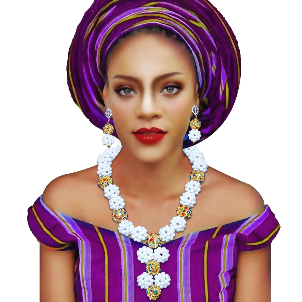 

New Colored Beads African Wedding Jewelry Sets Elegant Women Party Crystal Beaded Necklace Nigerian Bridal Costume Jewelry Set