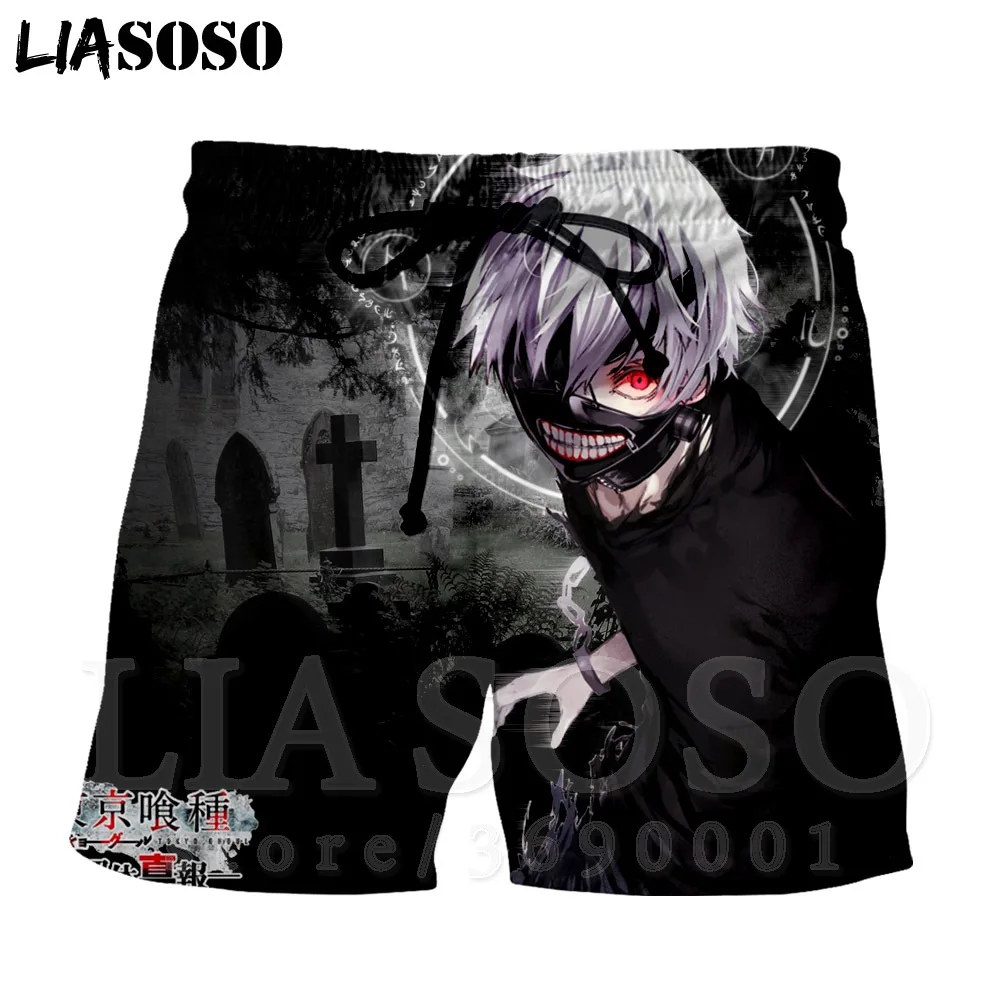 LIASOSO 3d принт унисекс аниме Токио вурдалак Кен Kaneki Для Мужчин's Шорты пляжные Рубашки домашние мой герой Академии доска Шорты TrousersX0804