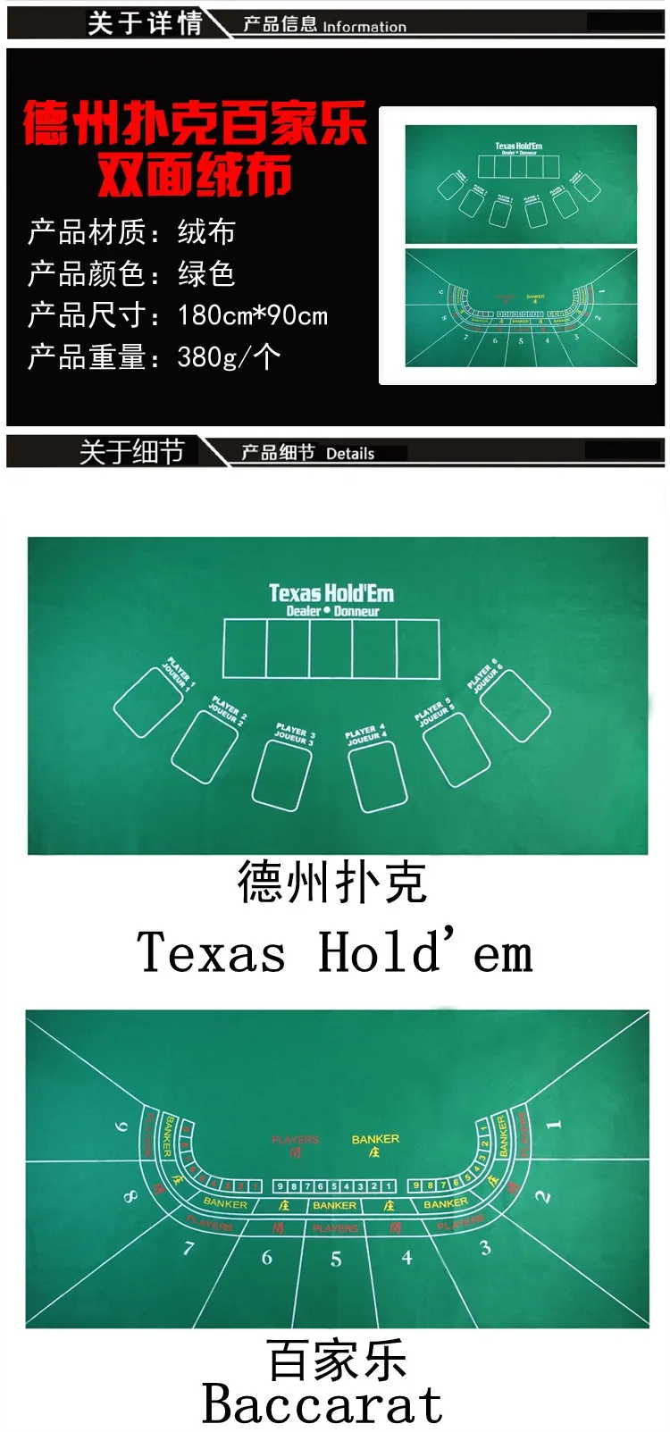 Новинка Двусторонняя 178*90 см Baccarat Poker Set Fichas Poker Texas Hold'em Poker настольная ткань Fietro войлочная доска