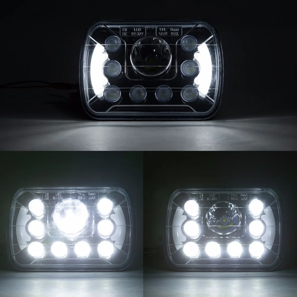 

1 Pair Rectangular 7x6 5x7 INCH 55W Led Headlights Bulb H4 Plug LED Driving light for Jeep Truck Offroad with Angel eyes