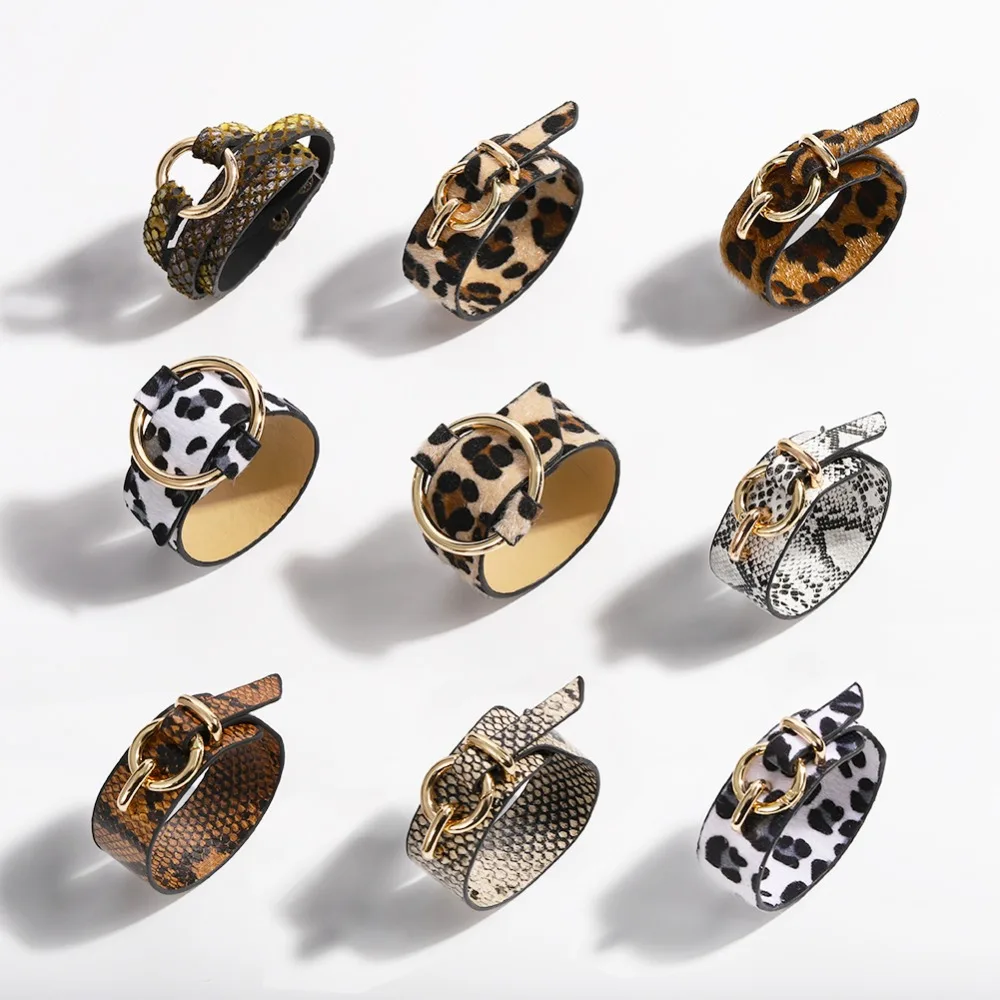 

Best lady 2019 New Fashion ZA Leopard Print Leather Bangle Bracelets for Women Ethnic Multi Boho Wedding Bangles Party Jewelry