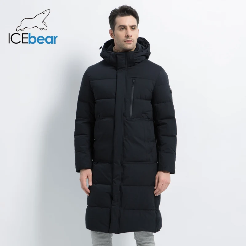 ICEbear2019 Новые мужские зимние куртки Длинные пальто с молнией Куртка капюшоном