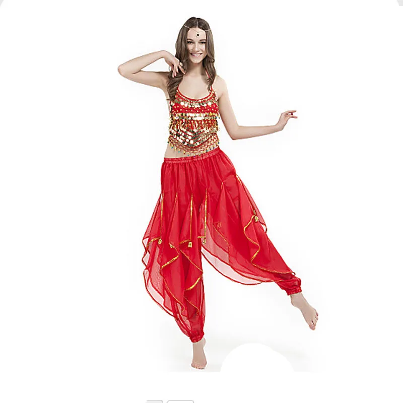 

New Belly Dance Costume top &gold wavy pants 12 colours