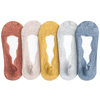 

2019 spring and summer new lace women socks ladies solid color lace invisible shallow mouth silicone socksSC032-5pairs