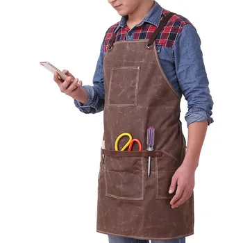 

Vintage Waterproof Apron with Pockets For Woodworker Unisex Canvas Design Kitchen Apron Casual Designer Painter Long Apron Z716