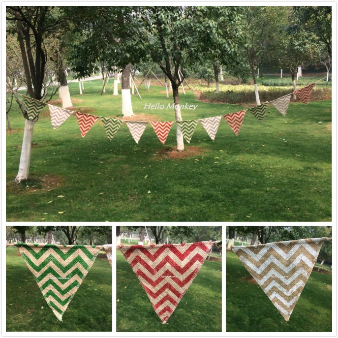 

Mini Wavy Bunting Banners Burlap Jute Flags Christmas Xmas Wedding Holiday Party Hanging Decoration