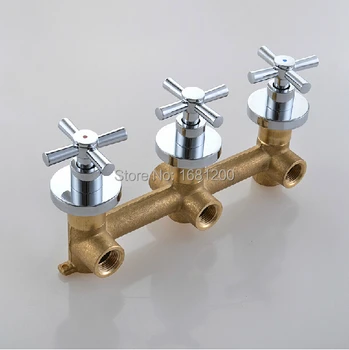 

3-Handles 2-way Bathroom Shower Valve In-wall Mixer Valve Shower Faucet Control Valve Chromed Plated Brass Material 7001-2