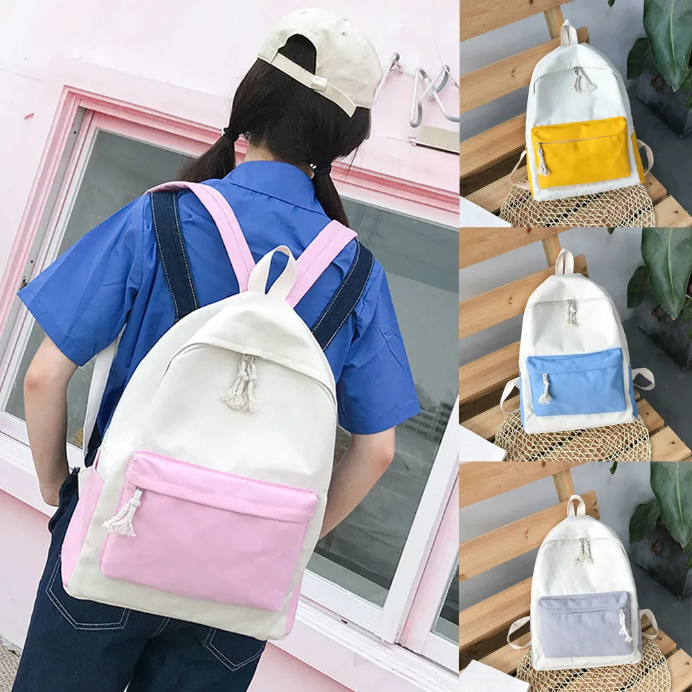 

Student School Backpack Fashion Woemn Canvas Hit Color Shoulder Bag Student School Bag Travel Backpacks Dropshipping #35